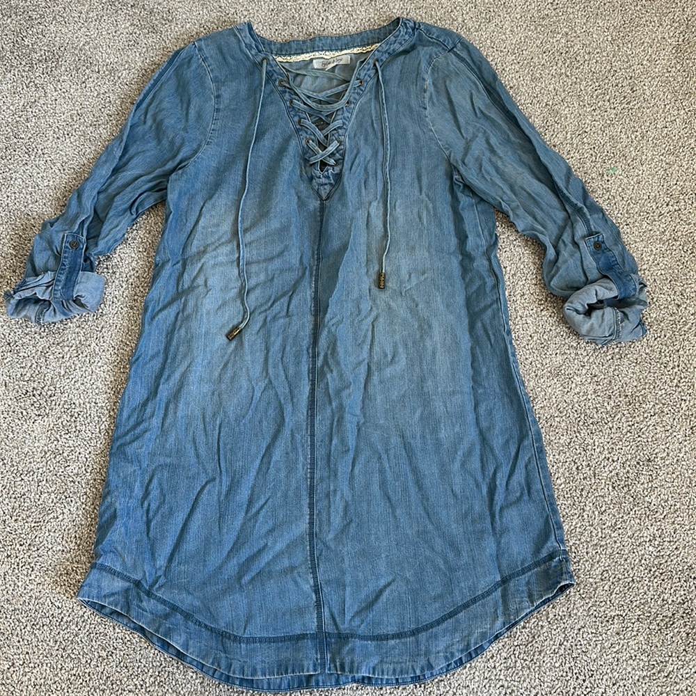 Denim lace up dress!